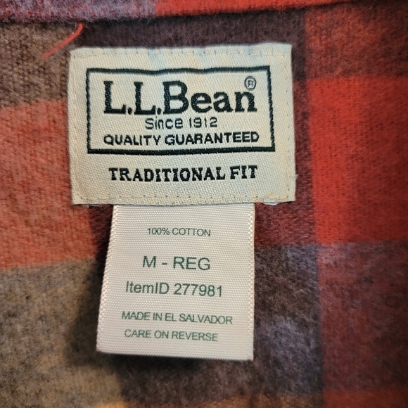 L.L. Bean Red Tan Gray Heavyweight Flannel Long Sleeve Button Up Shirt - Picture 3 of 4